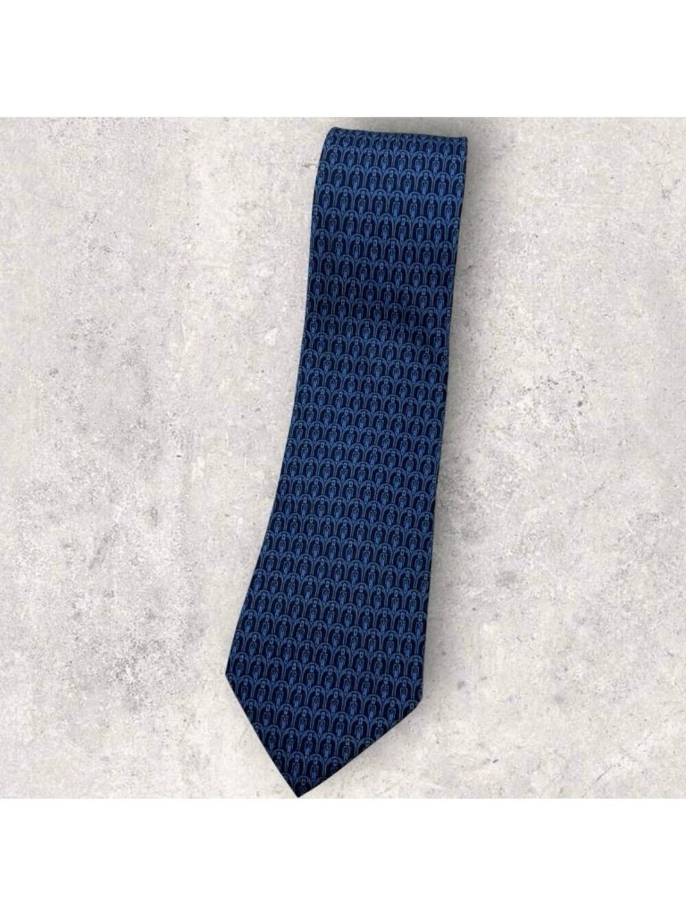 HERMÈS 7305 EA Silk Tie FRANCE Navy Blue Belt Chain W:3.4" EUC